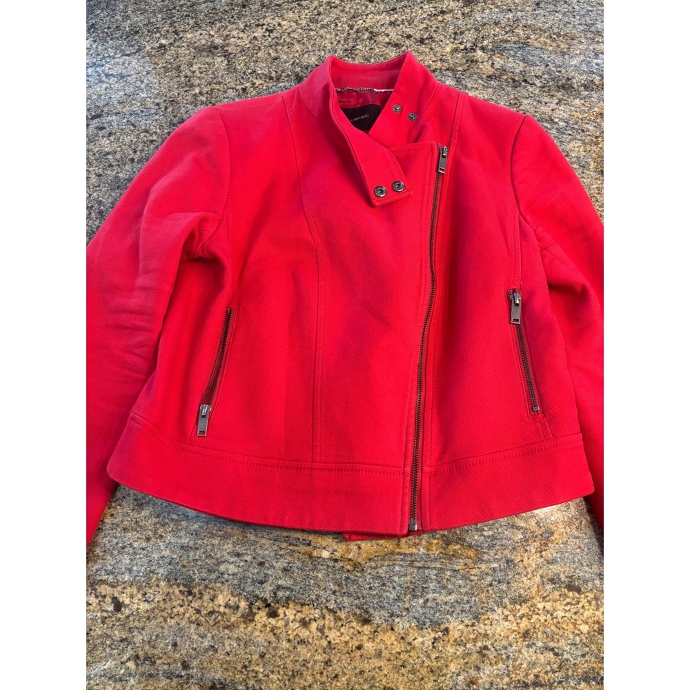 Banana Republic Petite‎ Red Moto Jacket Asymmetrical Zip Collar Snap Detail MP